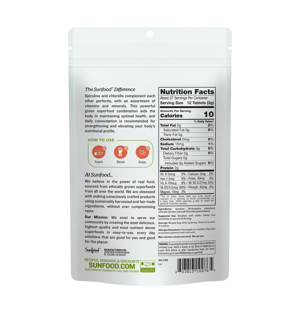 Spirulina & Chlorella Tablets, 4 oz